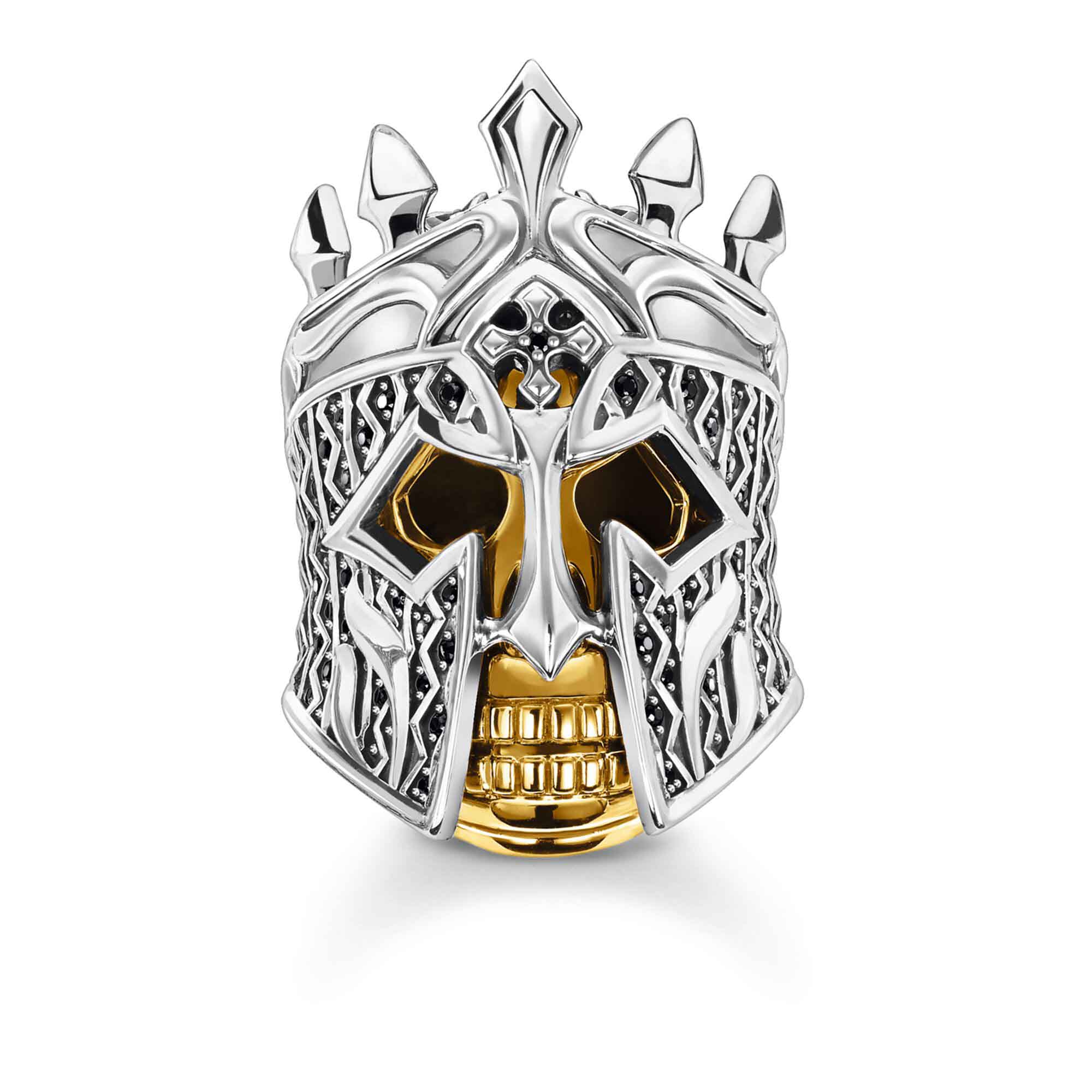 Bague de crâne de bijoux OEM/ODM pour hommes personnalisés en gros en argent sterling 925 noirci avec placage en or jaune OEM