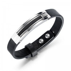 Custom men’s leather jewelry 925 silver bracelet manufacturer