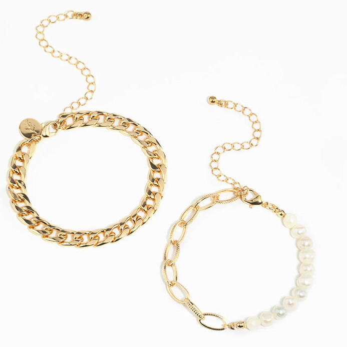 Pasgemaakte gewildste persoonlike style vir Gold Pearl Armband Set