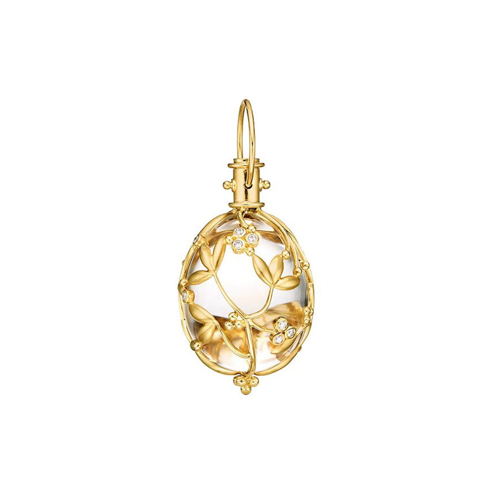 Bijoux de collier personnalisés, amulette de vigne en vermeil en or jaune 18 carats OEM avec Rock Crysta CZ et collier à chaîne ovale extra long 18 carats