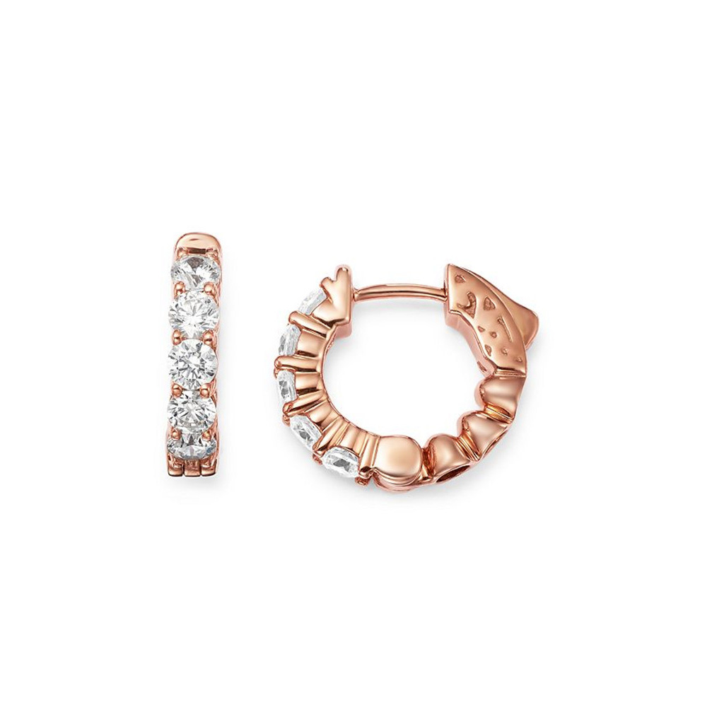 Orecchini a cerchio Huggie CZ personalizzati personalizzati in oro rosa 14 carati Vermeil gioielli in argento OEM ODM all'ingrosso