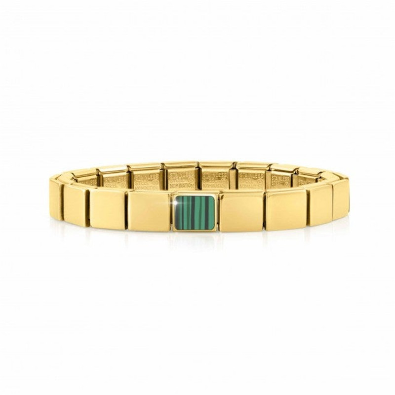 Custom personalized jewelry in Stainless steel bracelet, Golden finish, Malachite Resin
