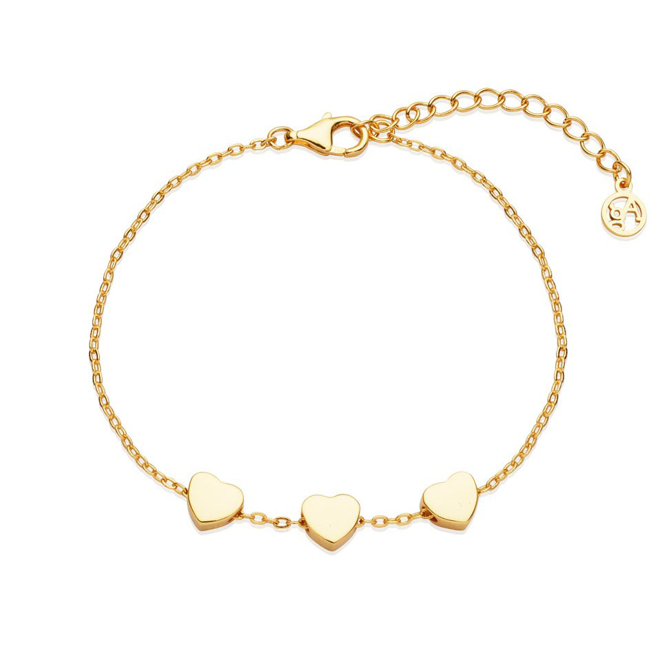 Custom romantic bracelet is crafted in sterling silver with a classic gold plating