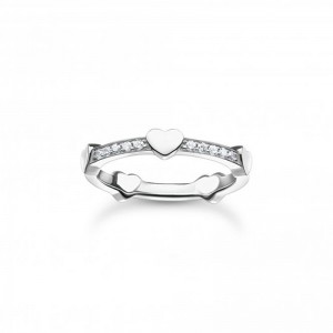 Custom silver jewelry manufacturer OEM ODM Silver & White Zirconia Pave Hearts Ring