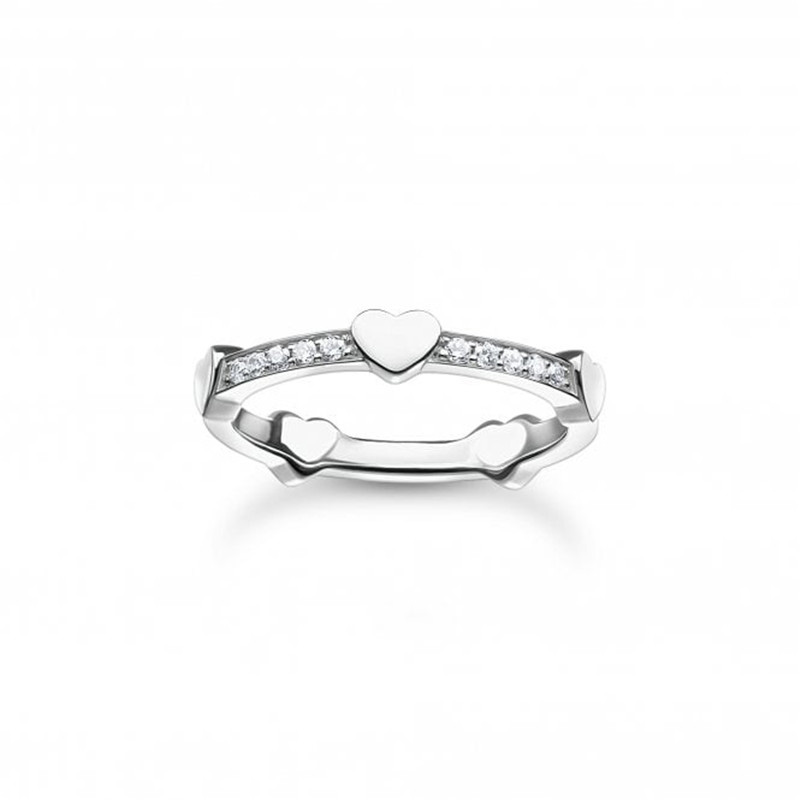 Producător de bijuterii din argint personalizate OEM ODM Inel cu inimi pavat cu zirconiu alb și argint