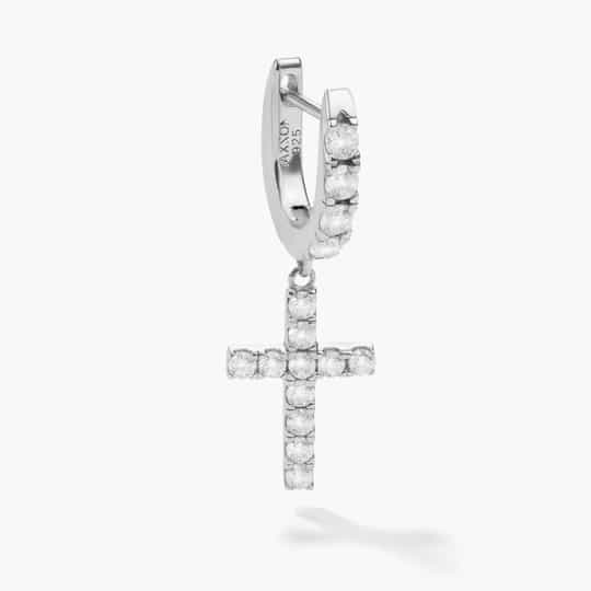 Custom silver jewelry supplier OEM ODM Hanging Studded Cross Earring with cubic zirconia