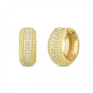 Fabricant d'argent personnalisé, boucles d'oreilles Huggie Hoop CZ plaquées or jaune 18 carats, vente en gros