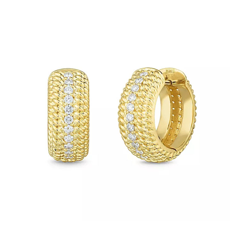 Custom silver manufacturer,18K Yellow Gold Plated CZ Opera Huggie Hoop Earrings wholesale