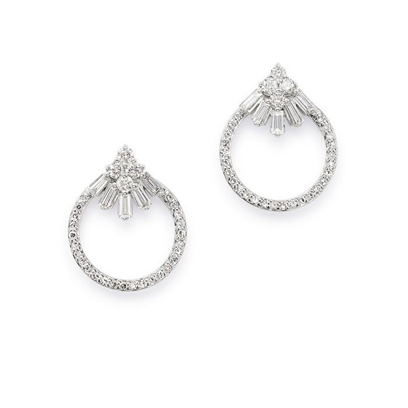 Boucles d'oreilles à tige en cercle ouvert CZ personnalisées en gros en or blanc 14 carats Vermeil grossiste