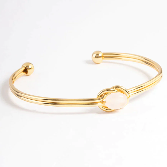 Custom wholesale Canada Gold Plated Rose Quartz Knot Cuff Bracelet private label jewelry manufacturers