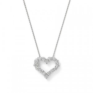 Custom wholesale Cubic zirconia Heart Pendant Necklace in 14K White Gold Plated on sterling silver