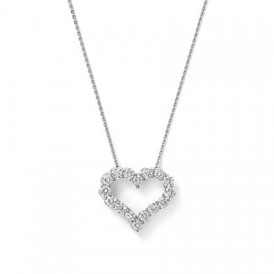 Collana personalizzata all'ingrosso con ciondolo a forma di cuore con zirconi cubici in oro bianco 14 carati placcato su argento sterling