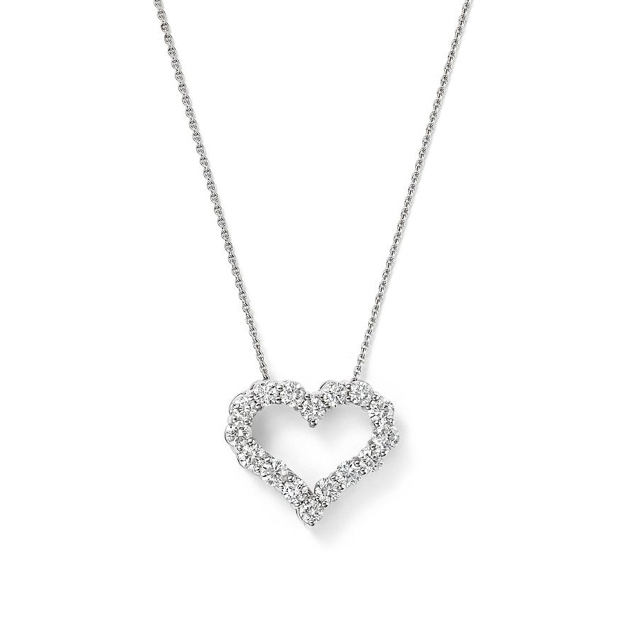 Collier pendentif coeur en zircone cubique personnalisé, vente en gros, plaqué or blanc 14 carats sur argent sterling