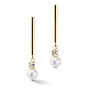 Custom wholesale Gold & White Plated Pearl Asymmetry Earrings Jewelry vendor