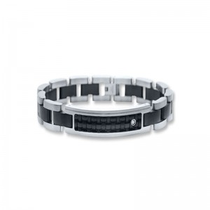 Custom wholesale Men’s Bracelet Diamond Accent Stainless Steel Leather jewlery manufacturer