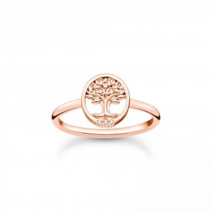 Anillo de árbol de la vida personalizado de oro rosa y circonita blanca al por mayor de JINGJYING con 24 años de experiencia