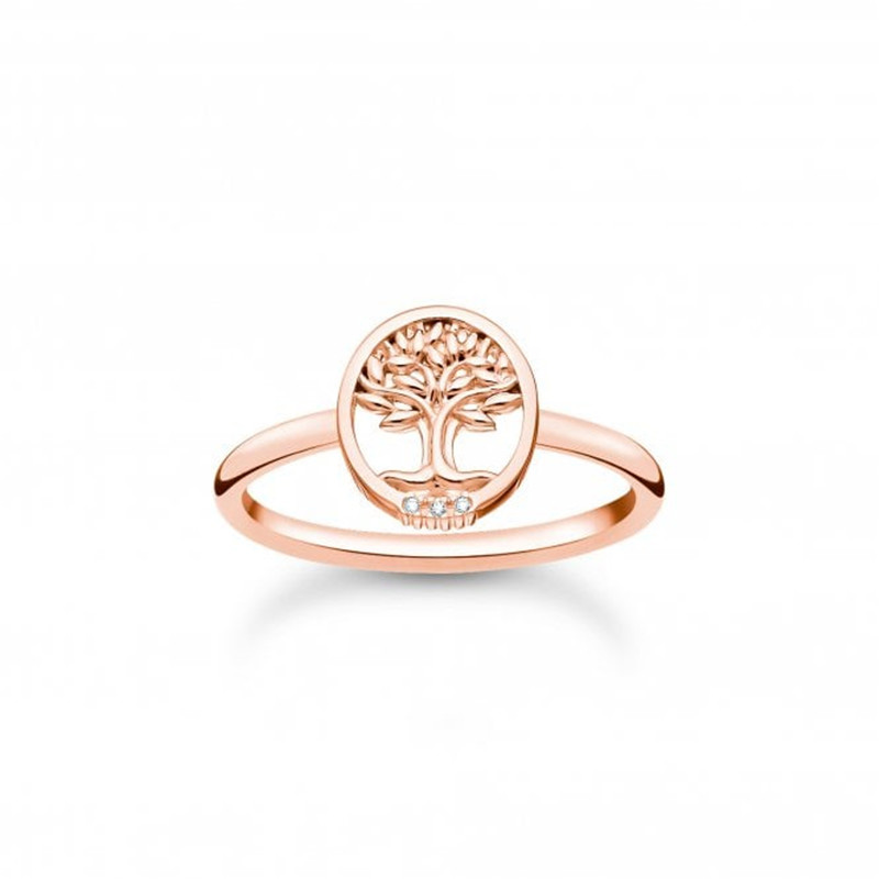 Anillo de árbol de la vida personalizado de oro rosa y circonita blanca al por mayor de JINGJYING con 24 años de experiencia