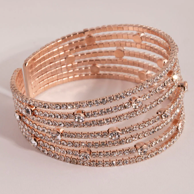 Custom wholesale Rose Gold plated CZ Multi Row Cuff Bracelet gold filled manufacturer
