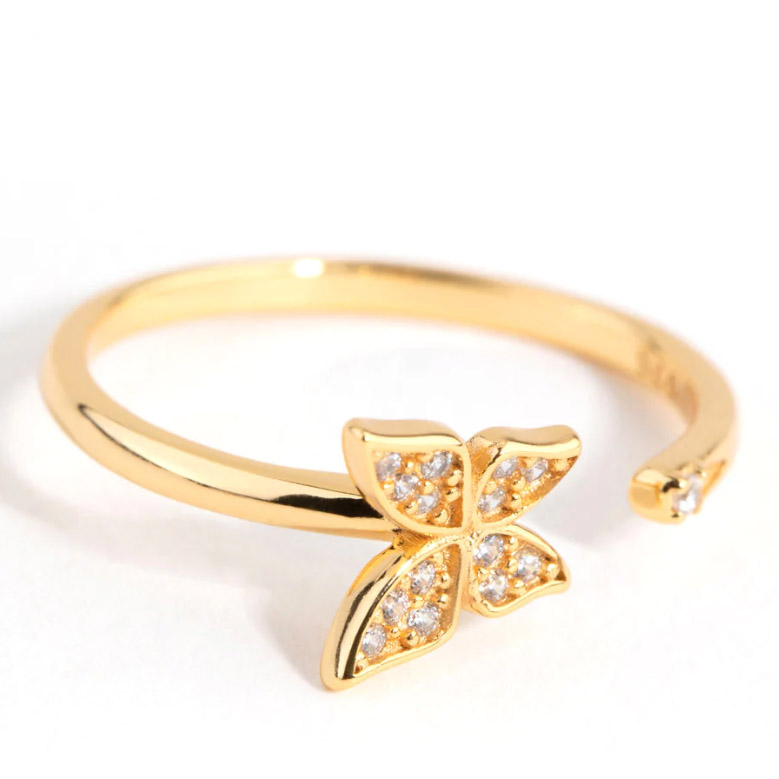 Custom wholesale Sterling Silver Open Butterfly Ring with Gold Plating In Silver Jewelery