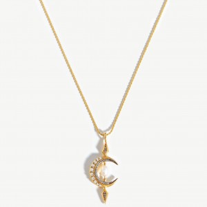 Collares de luna creciente de caña de Harris al por mayor personalizados, perla vermeil chapada en oro de 18k