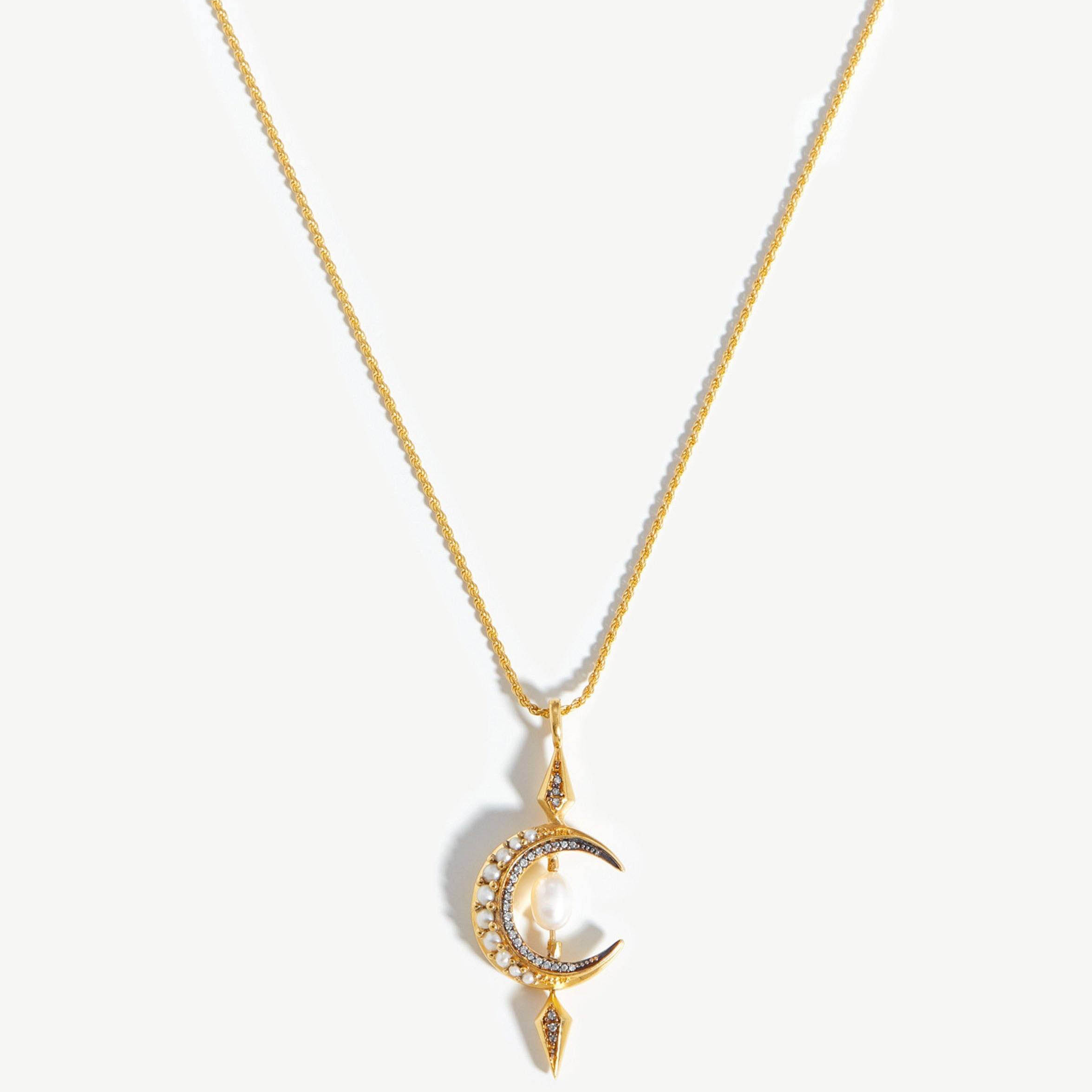 Custom wholesale harris reed crescent moon necklaces 18k gold plated vermeil pearl