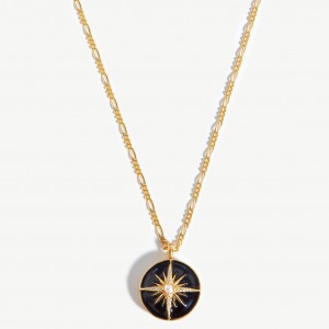 Kundenspezifische Großhandels-Harris-Reed-Rising-Star-Medaillon-Halsketten, 18 Karat vergoldete Perle, schwarze Emaille