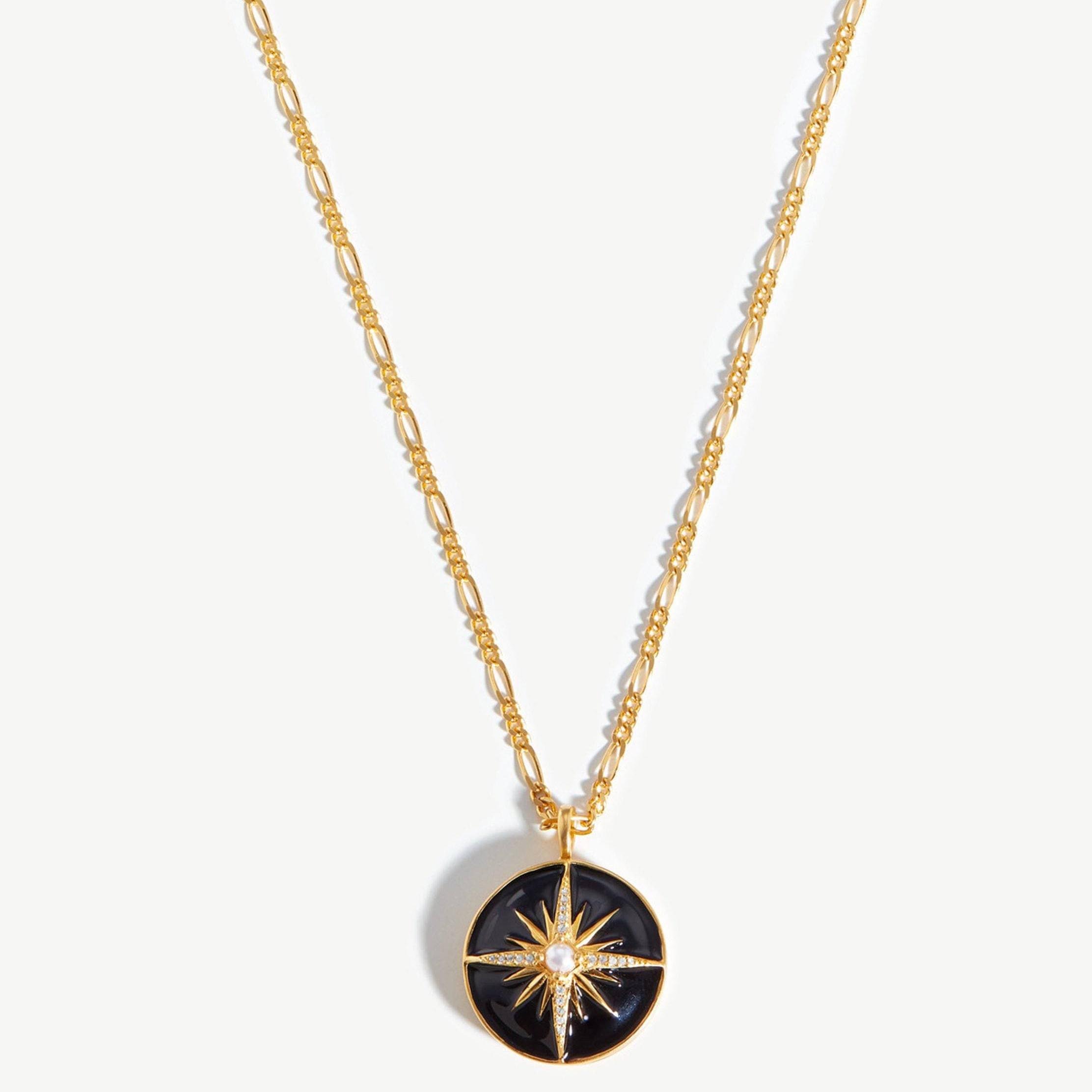 Custom wholesale harris reed rising star locket necklaces18k gold plated pearl black enamel