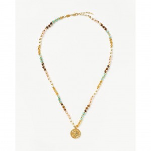 Maßgeschneiderter Großhandel mit Good Vibes-Sonnenschein-Medaillon-Perlenketten, 18 Karat vergoldet