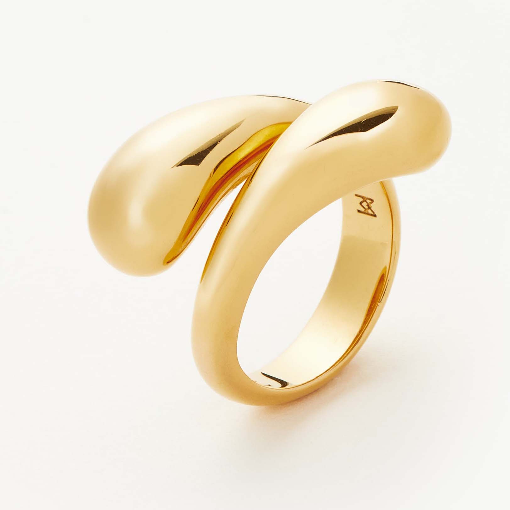 Custom wholesale jewelry manufacturer made sculptural crossover ring vermeil 18k gold