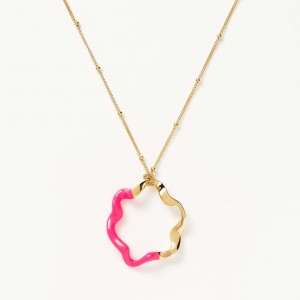 Custom wholesale jewelry two tone enamel pendant necklaces18k gold plated vermeilhot pink