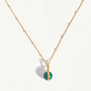 Collier pendentif mini sphère malachite personnalisé, vente en gros, plaqué or 18 carats, vermeil, argent 925