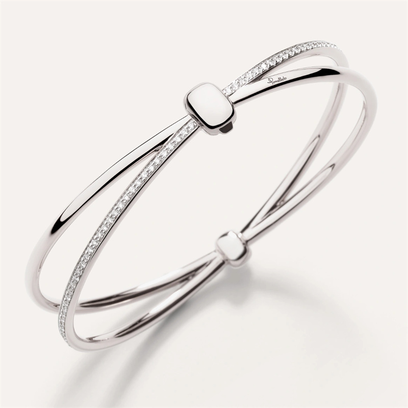 Brazalete pomellato de plata 925 chapado al por mayor personalizado junto con circonita cúbica de oro blanco de 18 quilates