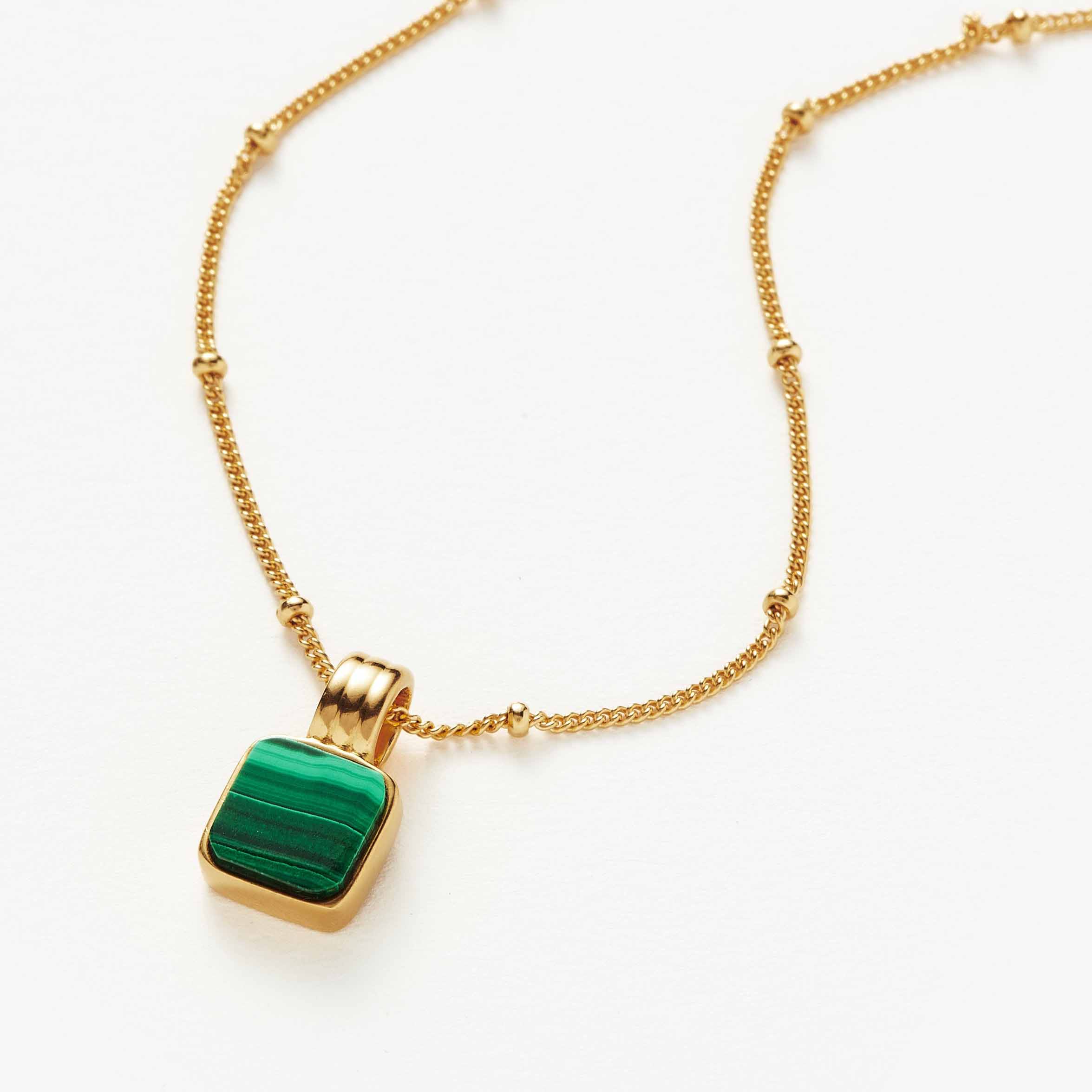 Custom wholesale square malachite necklaces in 18k gold plated on 925 sterling silver