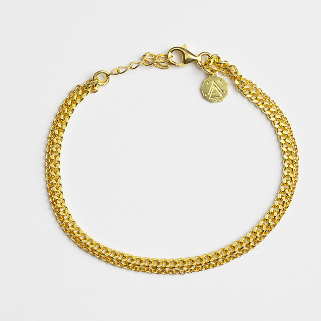 Pemasok perhiasan gelang rantai kabel tepi jalan dua lapis vermeil emas kuning kustom