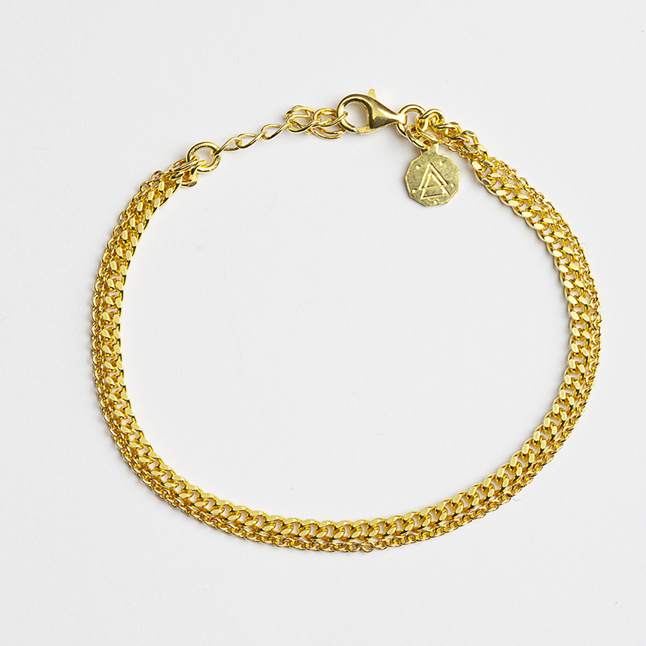 Fournisseur de bijoux de bracelet de chaîne de câble de bordure de deux couches de vermeil d'or jaune personnalisé