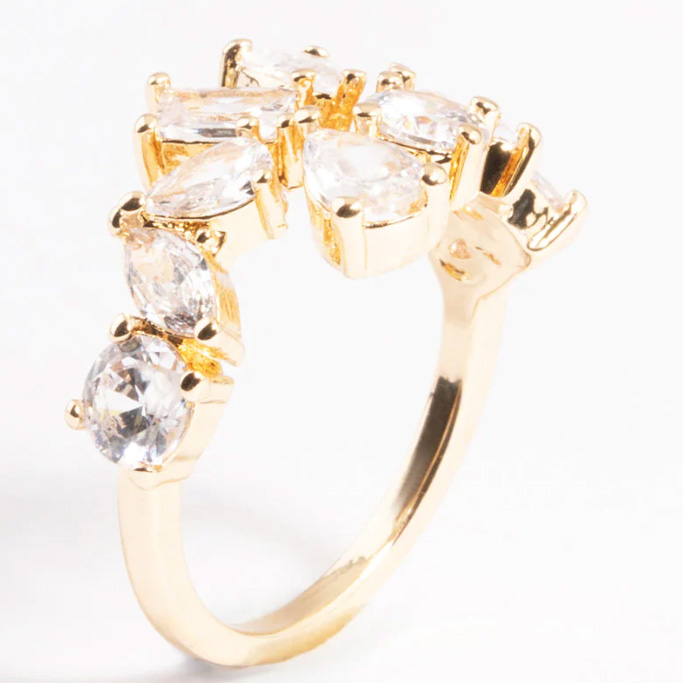 Pasgemaakte vervaardiger van silwer juweliersware Vergulde Cubic Zirconia Gemengde klip oop voorste ring