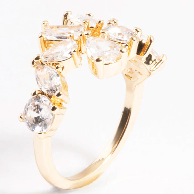 Customised Silver Jewellery manufacturer Gold plated Cubic Zirconia Mixed Stone Open Front Ring