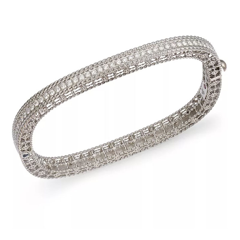 Customize 18K White Gold Princess cubic zirconia  Bangle Bracelet jewelry manufacturer OEM ODM