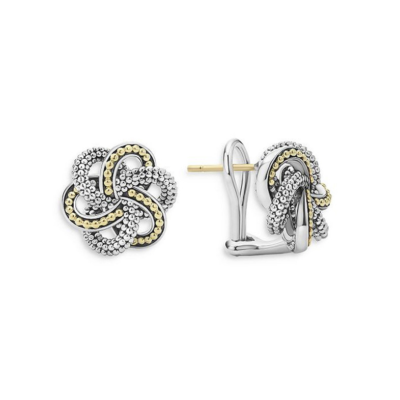 Pasmaak vervaardiger van sterling silwer en 18K geelgoud Vermeil Love Knot Stud oorbelle