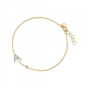 Customized Jewelry wholesaler , OEM 14K Yellow Gold CZ Initial & Bezel Bracelet