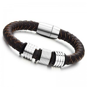 Bracelet en cuir pour hommes en argent sterling 925 personnalisé, bijoux