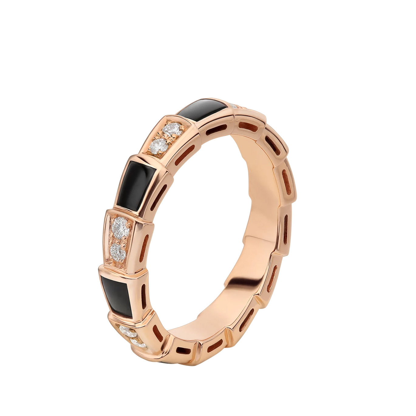 Groothandelontwerp 18k roosgoud dun ring OEM/ODM-juweliersware-stel met oniks-elemente en pavé-diamante 20 jaar in OEM-juweliersware