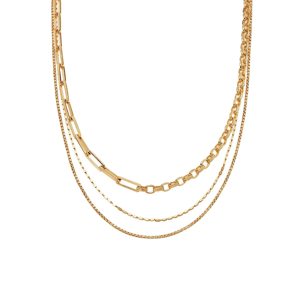 Desain Grosir Kustom Rantai Ganda OEM/ODM Perhiasan kalung Vermeil Emas 18 karat Pada pabrik OEM Perak Sterling
