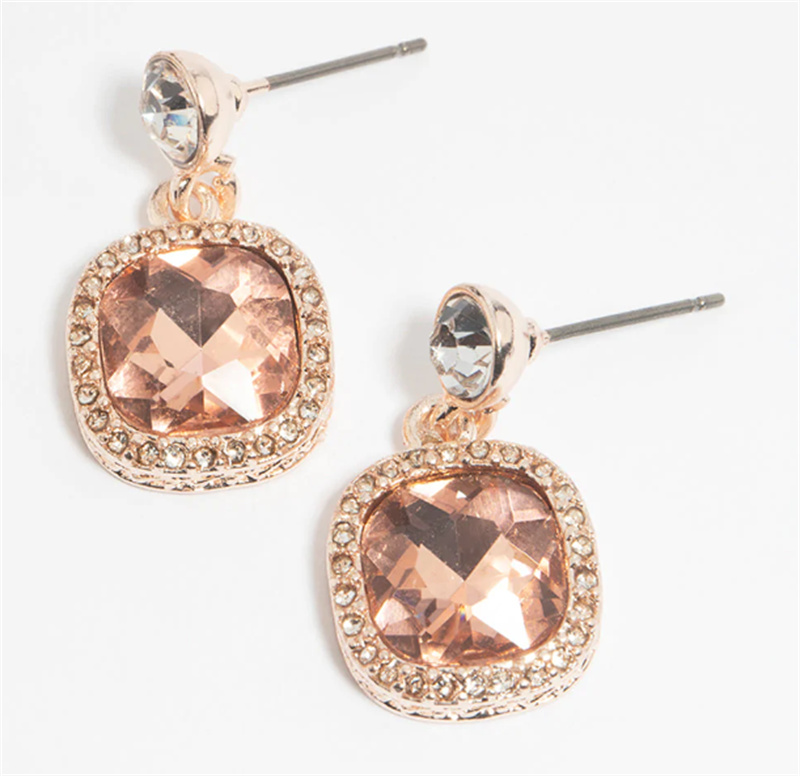 Design Custom Made Fine Jewelry Rose Gold Diamante Drop Earrings