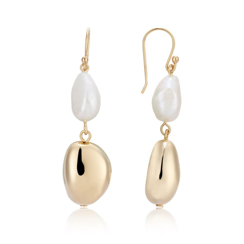 Design Custom Made Fine Jewelry use Yellow Gold Vermeil 925 sterling silver Pearl Pebble Drop Earrings