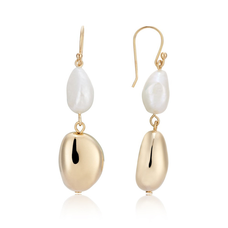 Boucles d'oreilles pendantes en argent sterling 925, bijoux fins sur mesure, en or jaune, Vermeil, perles et galets