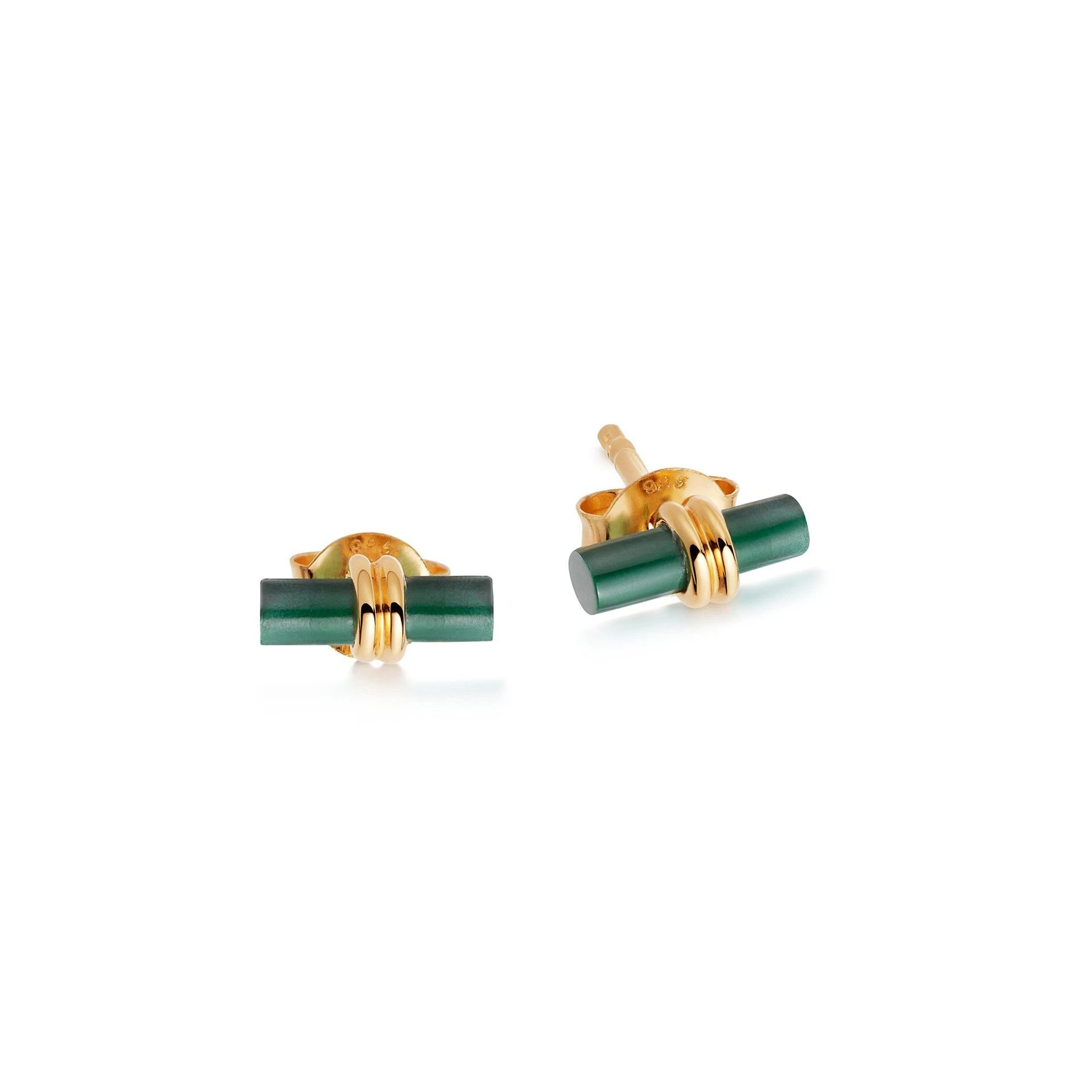 Groothandel OEM/ODM-juweliersware-ontwerp pasgemaakte oorbelle-studs groen Malachiet-steen in 18 sent goud vermeil sterling silwer oem diens
