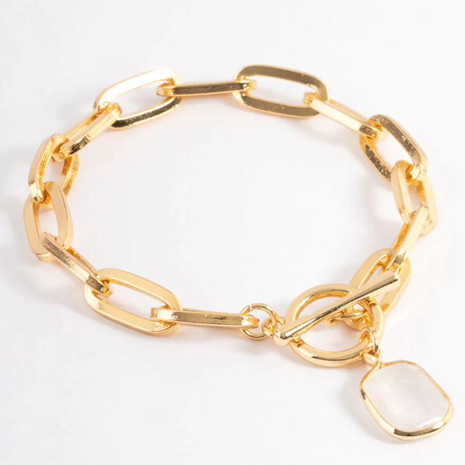 Concevez des bijoux en or personnalisés pour vous Bracelet T&O à chaîne ovale en quartz transparent plaqué or OEM ODM