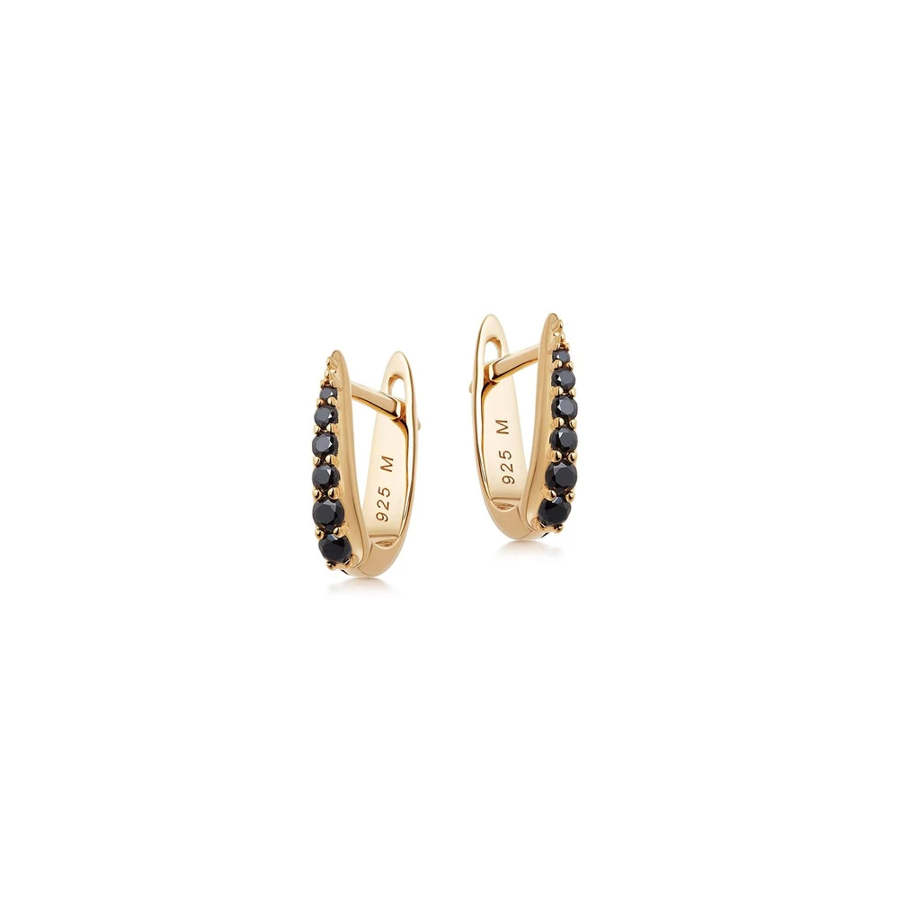Engrosdesign OEM/ODM smykker brugerdefinerede oem øreringe i 18 karat guld vermeil på sølv med sorte spinel sten