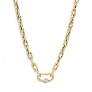 Design made 14K Yellow Gold Vermeil  Large Open Link Chain with CZ Carabiner Necklace jewelry supplier wholesaler